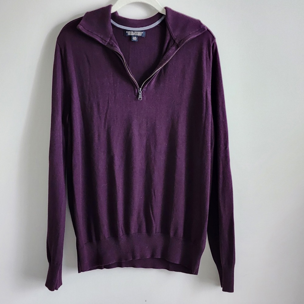 Banana Republic Sweater Mens Large Purple Silk Cotton Cashmere Blend Luxury Zip